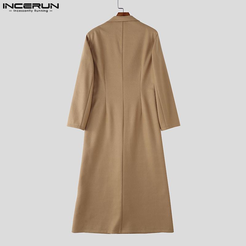 INCERUN Зима Осень Мужские Пальто Длинный Рукав Высокие Разрезы Длинные Шерстяные Мельтон Пальто Верхняя Одежда