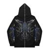 Dark Butterfly Zip Up Hoodie Gothic Couple Streetwear Oversized Sweatshirt Men Women