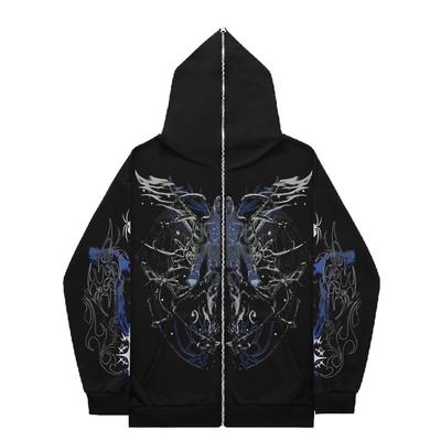 Dark Butterfly Zip Up Hoodie Gothic Couple Streetwear Oversized Sweatshirt Men Women