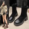 Модные женские ботильоны на платформе с эластичным носком на плоской подошве из кожи, модная женская обувь 2024 года, трендовые ботинки «Челси», зимние новые зимние ботинки Mujer Botas