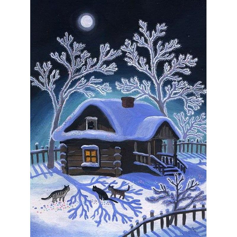 DIY Snow Winter 5D Diamond Painting Full Round Drill Scenic Diamond Embroidery Cross Stitch Mosaic Kits Wall Art Home Decor