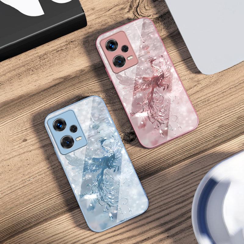 Чехол для телефона Broken Diamond Phoenix для Xiaomi 14 Ultra 13 Lite Redmi Note 13 11 Pro 12 Plus Poco X6 3 Pro F4 6 GT из закаленного стекла