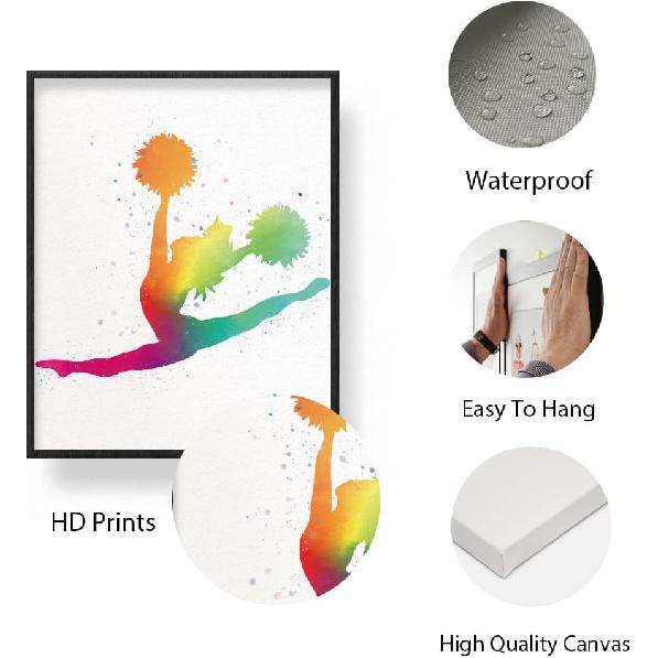 INFUNLY Набор из 6 абстрактных настенных принтов для чирлидинга, без рамки, постеры с изображением гимнасток, 8x10, эстетичная градиентная чернильная живопись на холсте, для подарка команде