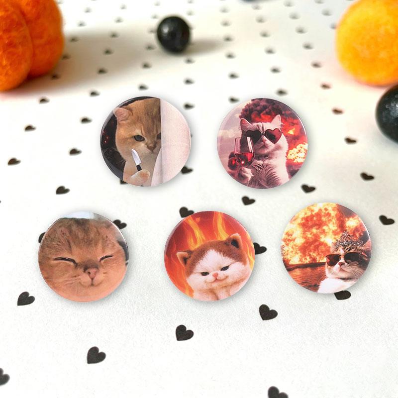 Xiaomi Cartoon Flame Cat Meme Badge Tinplate Soft Button Pin Funny Cute Sunglasses Cat Expressions Brooch Lapel Bag Badge Jewelry Gifts