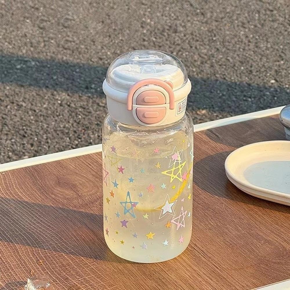 with Straw Star Water Bottle 500ML Drinking Bottle Kawaii Water Tumbler Ice Coffee