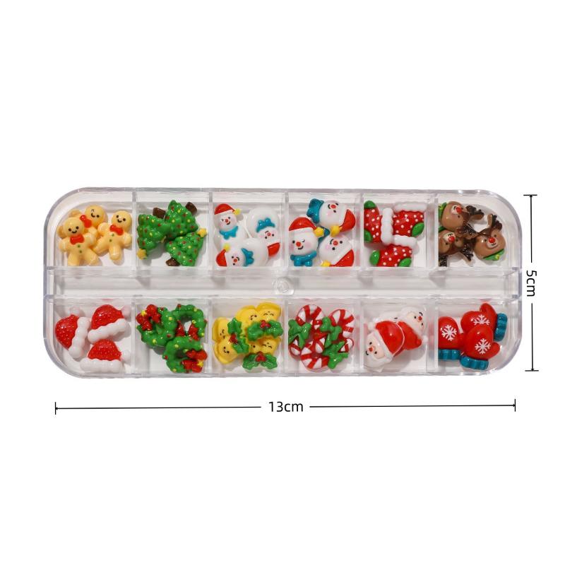 12 Grid Christmas Series Nail Art Jewelry Cartoon Santa Claus Elk Snowman Nail Charms Resin Nail Art Decoration Diy Nails Design