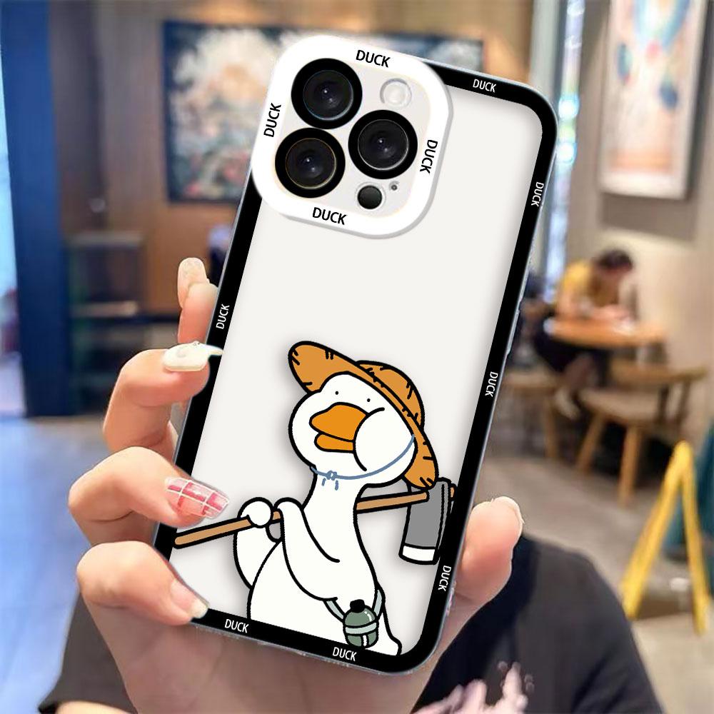 Мультяшная Милая Утка Чехол Прозрачный Чехол Для Телефона Для iPhone Apple 17 AIR 16E 16 15 14 12 13 11 Pro Max Plus XR TPU DIY Оболочка Чехол Funda