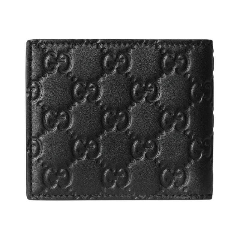 Gucci GG Emblem Portafoglio GG embossed pattern bifold cow leather wallet men's black
