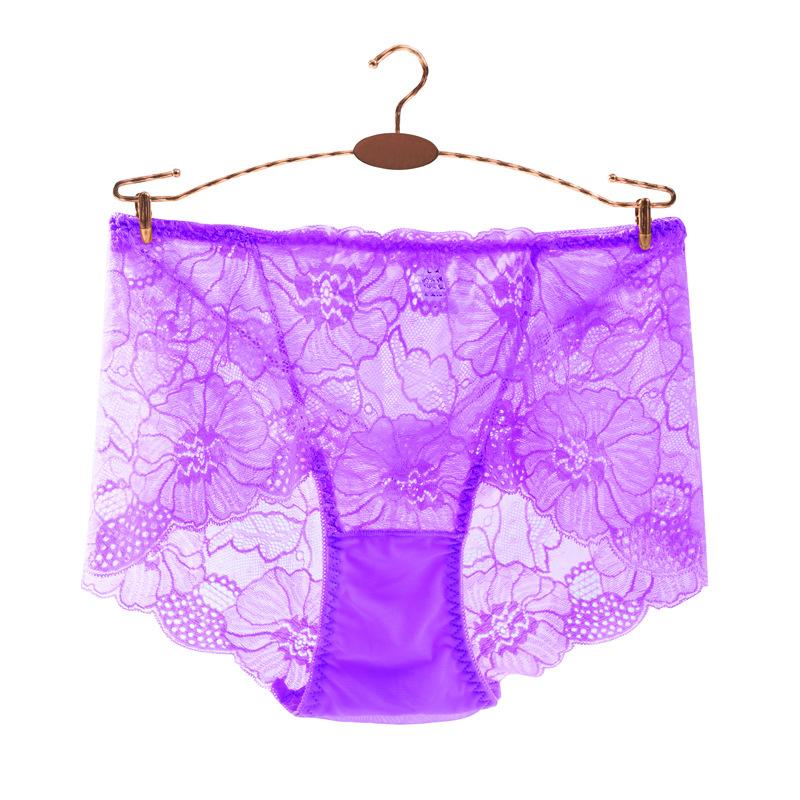 Lace Hollow Out Plus Fat Women's Mid Waist Triangle Pants Sexy Mesh Thin Breathable Cotton Underwear for Women