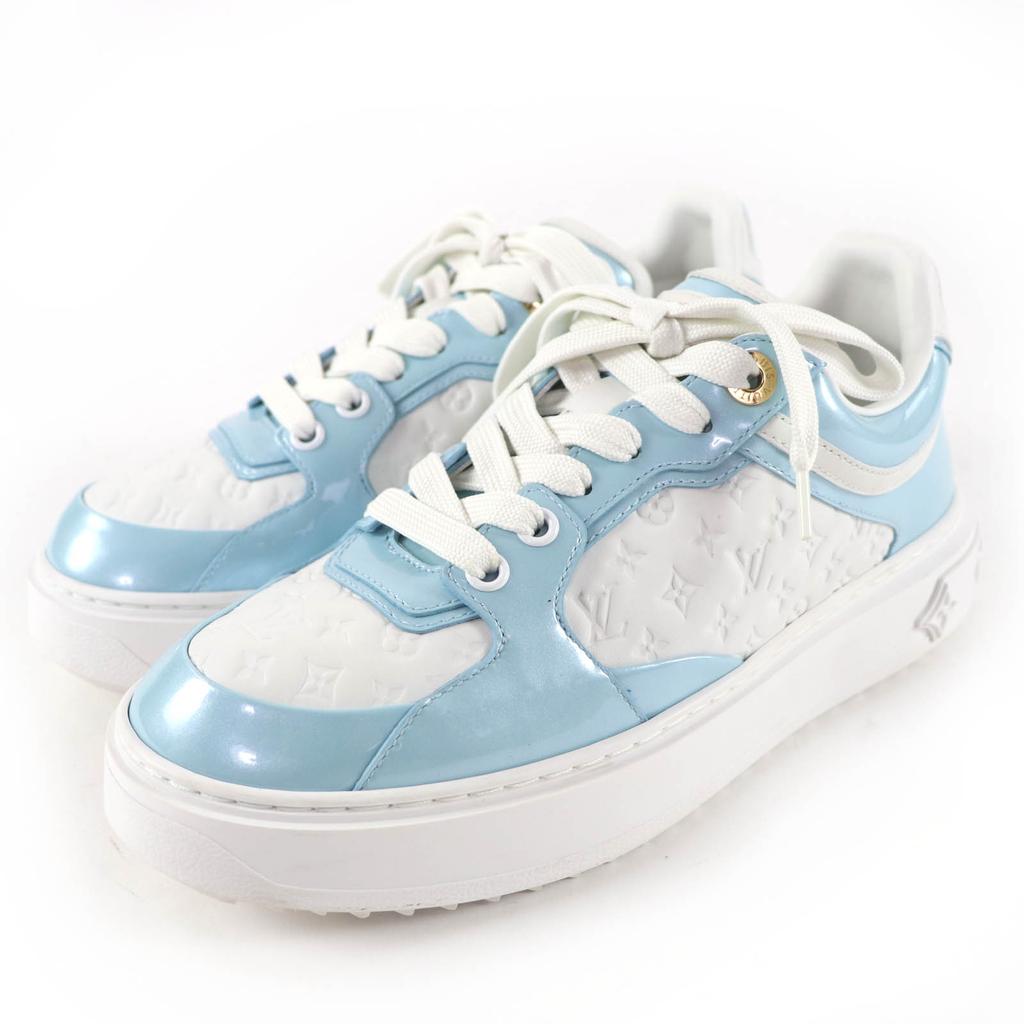 Great LOUIS VUITTON Low cut sneakers timeout line Monogram Light blue Women 37 Used