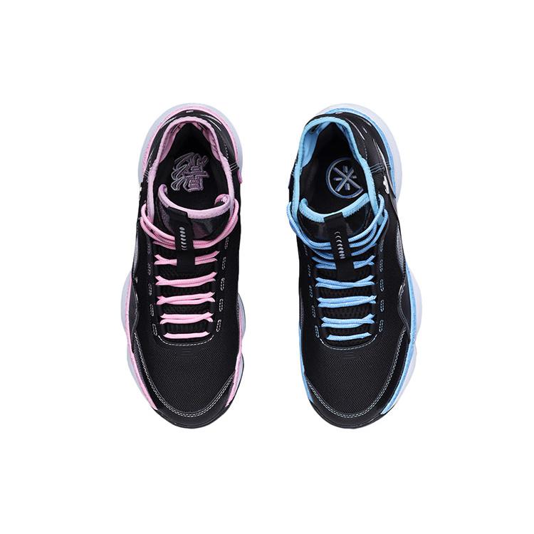 Li Ning Амортизирующие Износостойкие Покрытие Поддержка Ударопрочные Высокие Баскетбольные Кроссовки Мужские Синий Розовый ABPR005-4