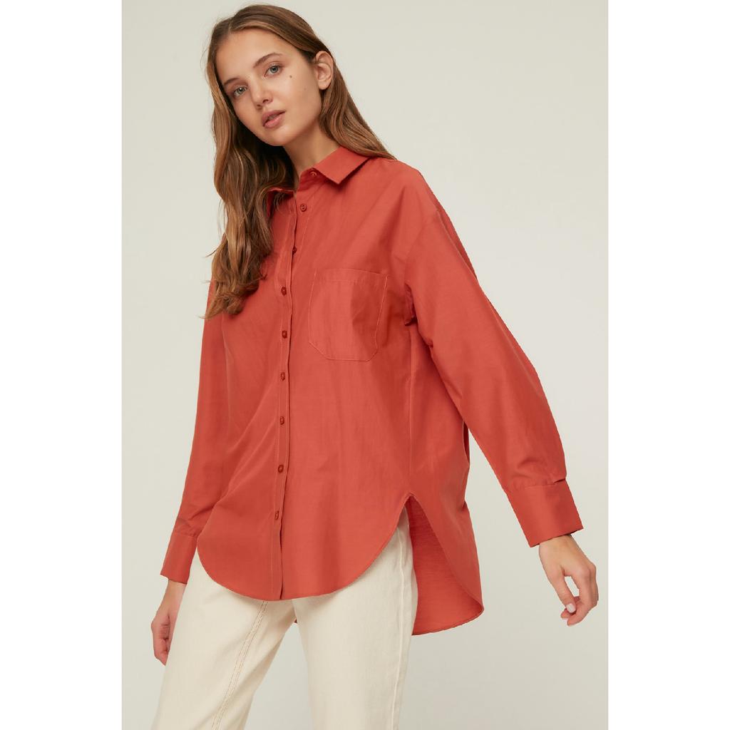 Белая рубашка-бойфренд с одним карманом/широкая хлопковая рубашка Twoaw20go0115