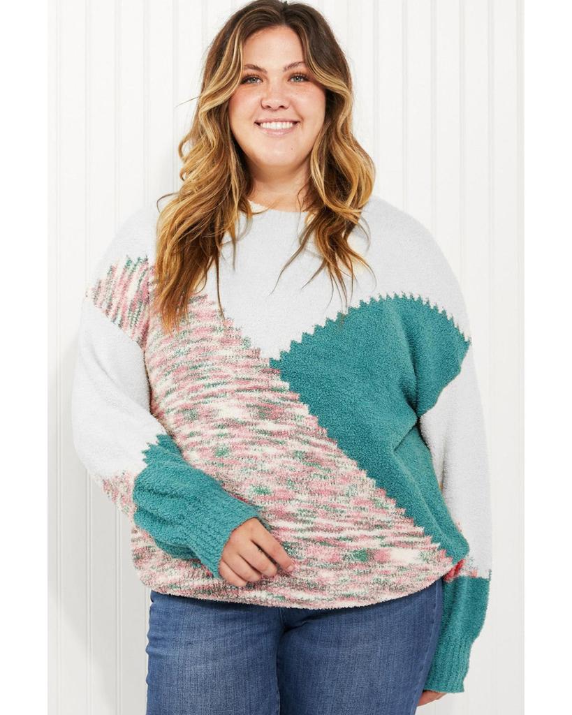 Azura Exchange Multicolor Scalloped Color Block Plus Size Sweater