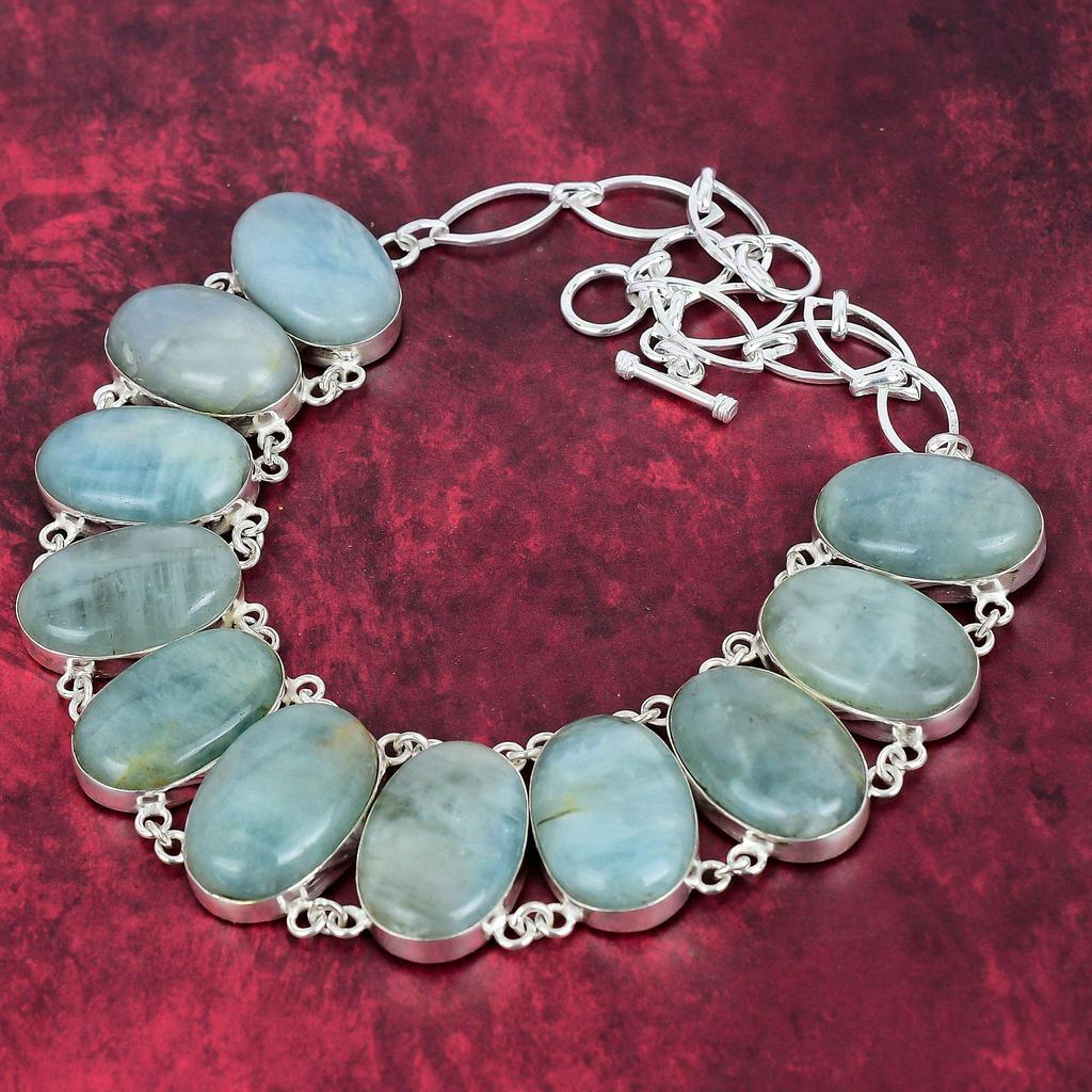 Ожерелье из чистого серебра 925 пробы с аквамарином и регулируемой цепочкой, ювелирное ожерелье ручной работы из драгоценных камней на День памяти