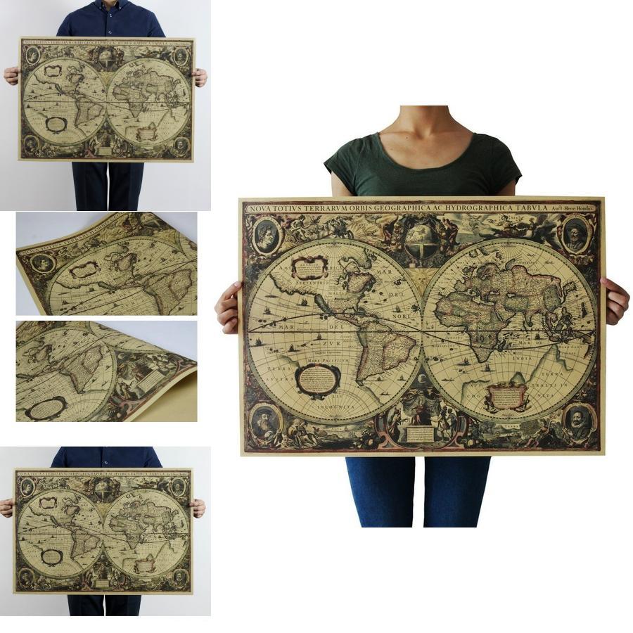 Dedc Винтажный глобус Карта Старого Света Матовый постер из коричневой бумаги Потрясающее декоративное искусство для любителей винтажа