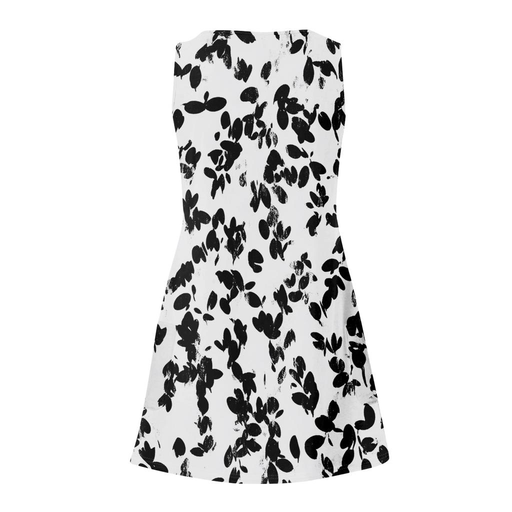 Women's Summer Leaf Print Fashion Casual Square Neck Sleeveless Dress With Pockets
