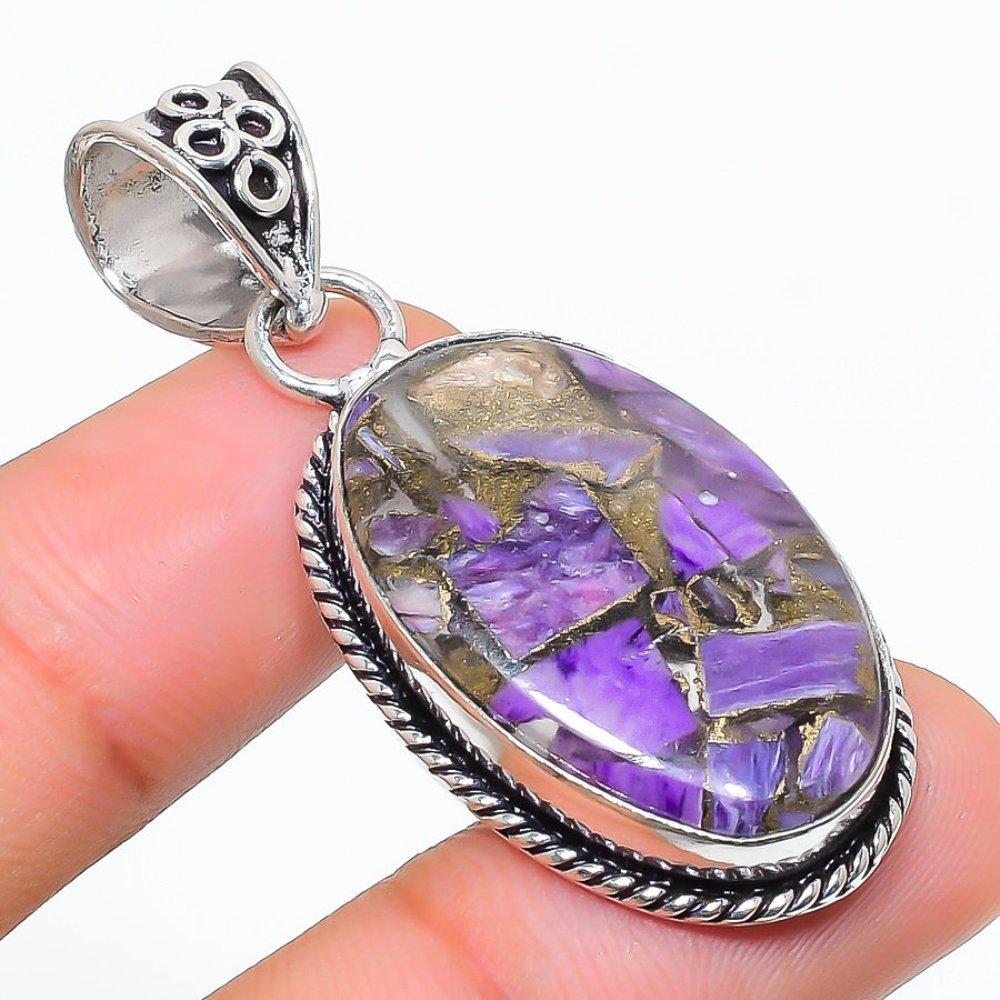 Подвеска из натурального медного чароита из стерлингового серебра 925 пробы 1,89 дюйма n7M64