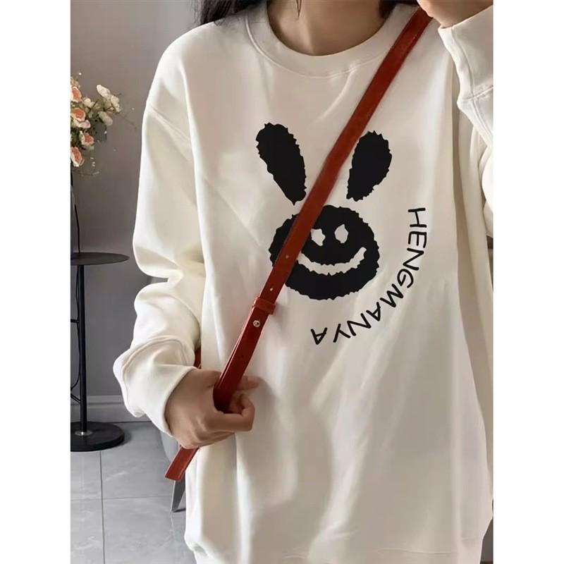 Womens Oversized Vintage Print Hoodie Sweatshirt Loose Fit Cotton Top Casual Wear
