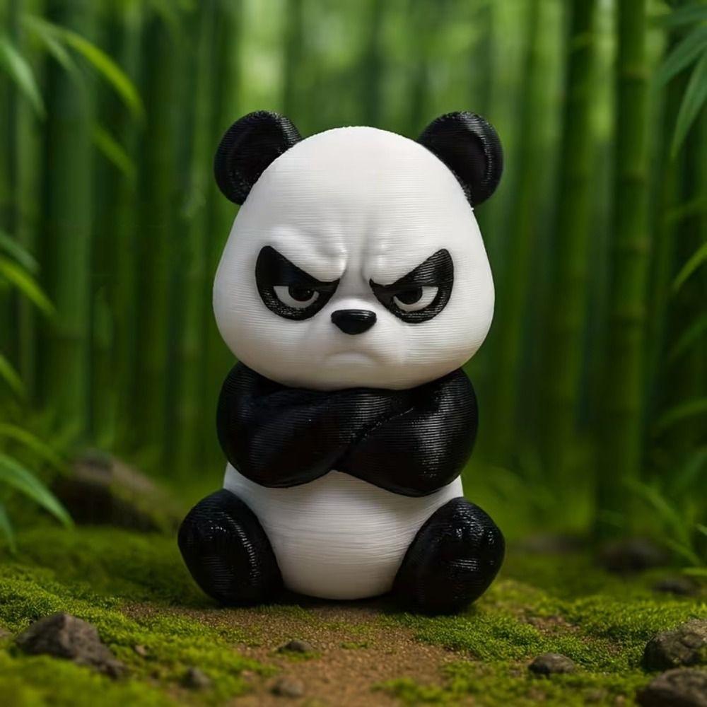3D Printed Panda Ornament Animal Figure Panda Sculpture Car Accessories Angry Panda Home Desk