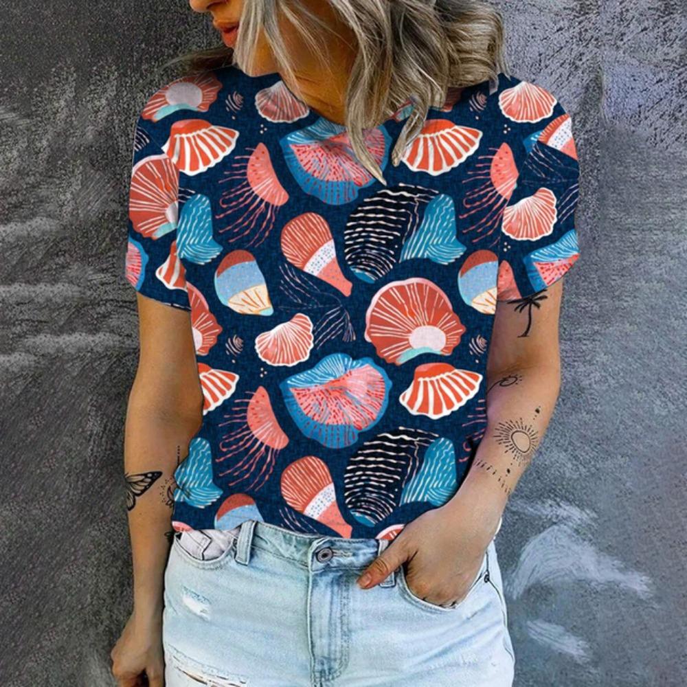 Women's T-Shirt Cartoon Little Whale 3D Printing T-Shirt Fashion Popular Oversized T-Shirt Summer Women's Round Neck T-shirt