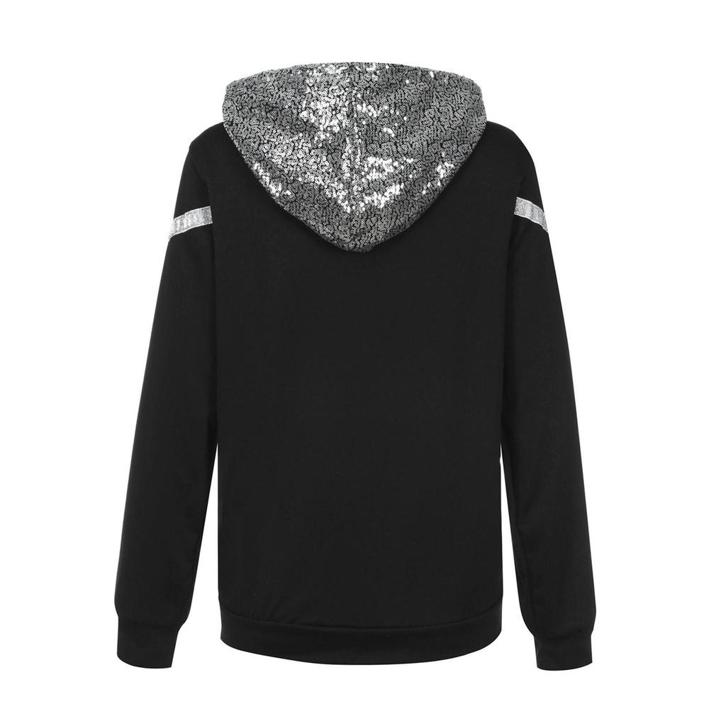 Женская мода с блестками и принтом, свободная толстовка с капюшоном, блузка, толстовка