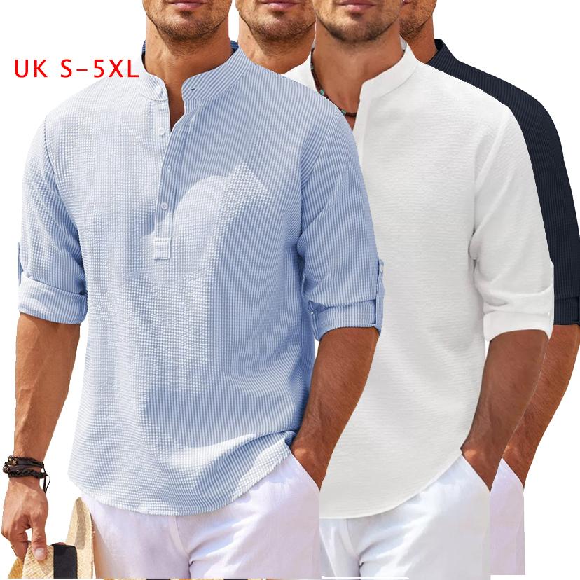 Мужская футболка с длинным рукавом, термоджемпер на пуговицах, хлопковый вафельный трикотаж