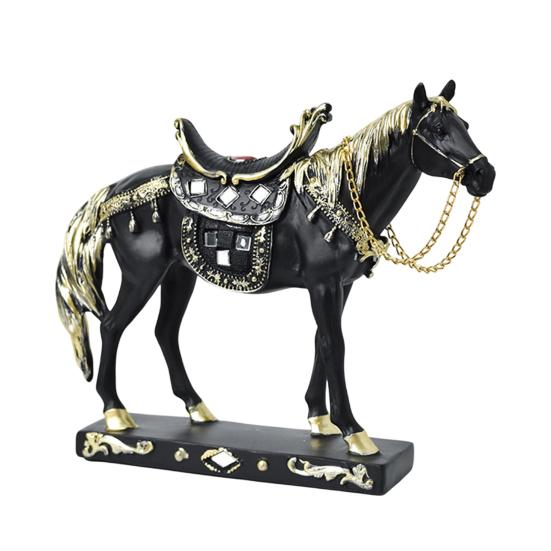 Retro Horse Statue Desktop Artistic Horse Figurine with Base Golden Painted Resin Horse Sculpture for Shelf Mantel Cabinet Display