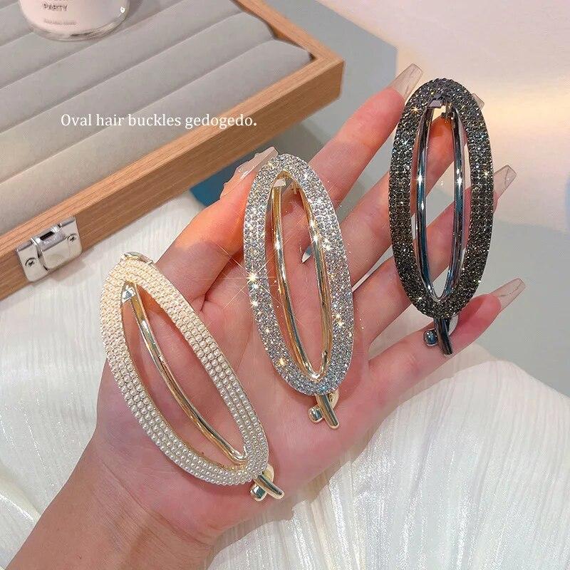 Shiny Rhinestone Hair Clips Geometric Hairpin for Women Girls Temperament Ponytail Barrettes Daily Hair Accessories
