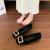 Metal square buckle shallow mouth single shoes women's 2025 autumn new thick heel low heel square head commuter Mary Jane shoes Doudou shoes