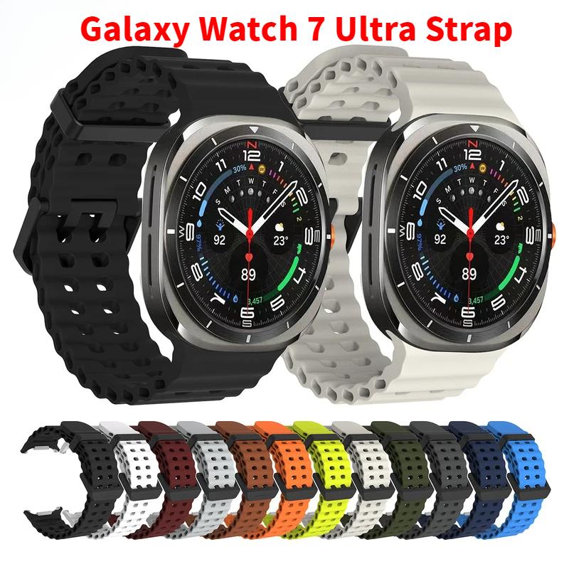 Мягкий силиконовый браслет для Samsung Galaxy Watch 7 Ultra 47 мм, спортивный мужской ремешок для часов ULTRA7 47 мм, без зазоров, изогнутый конец