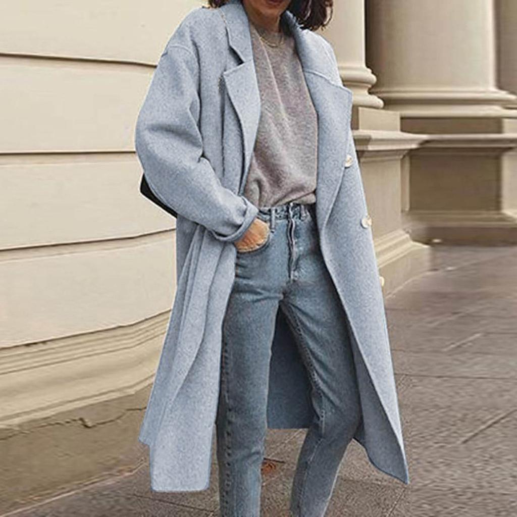 Зимние пальто для женщин, теплые однобортные пальто из искусственной шерсти, тренчи, шерстяные пальто, куртки, тонкое длинное пальто с лацканами, верхняя одежда