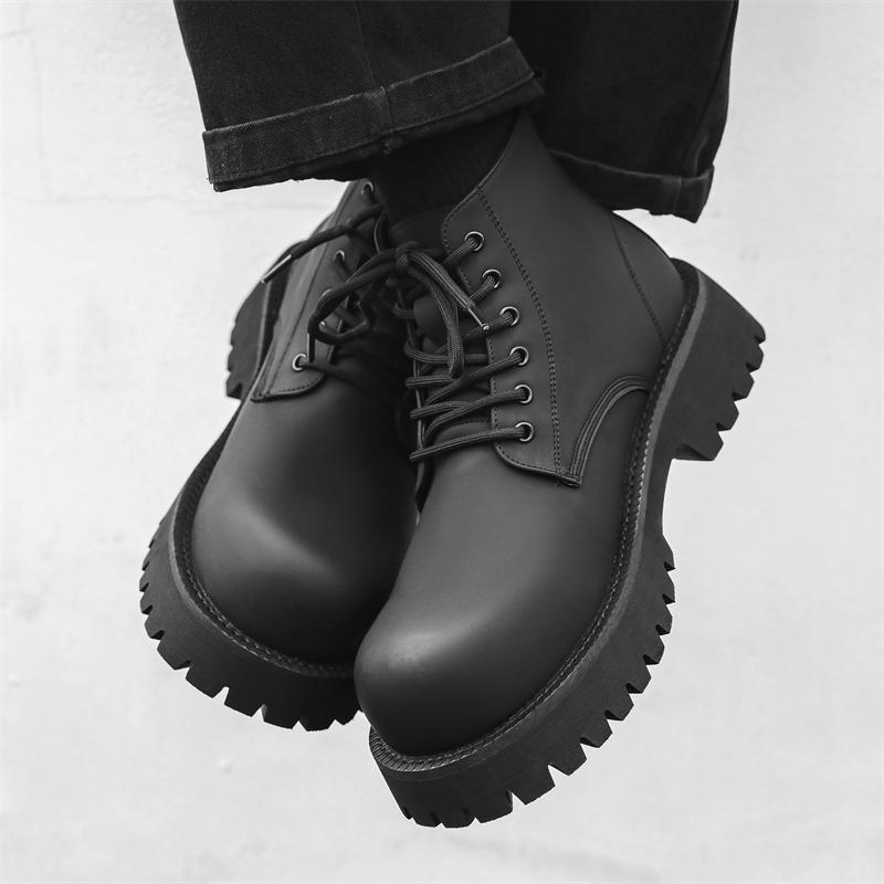 Мужские классические черные ботинки на толстой подошве в британском стиле, зимние мужские ботинки на шнуровке, удобные ботинки с высоким берцем