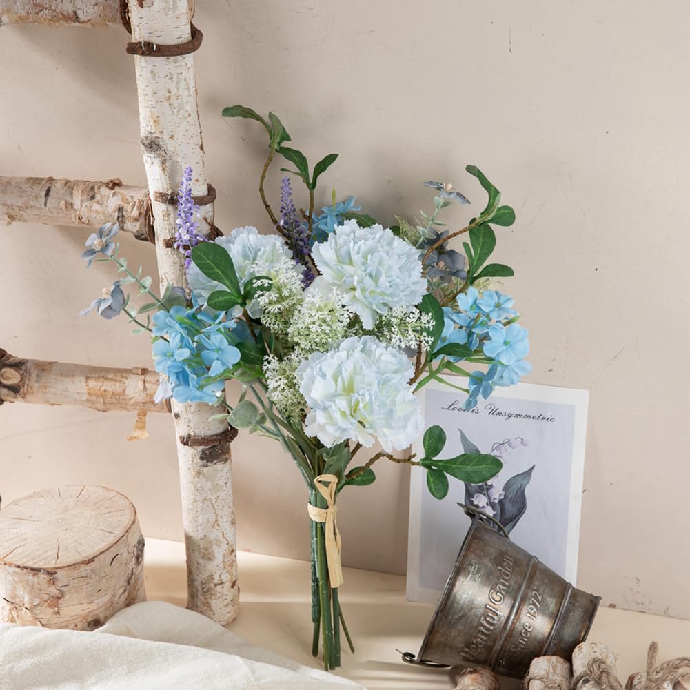 WillingYou Artificial Flowers Room Interior Bouquet Dried Flower Style Wedding Party After Party Photo Shoot Day Gift Natural Feeling Large Blue White