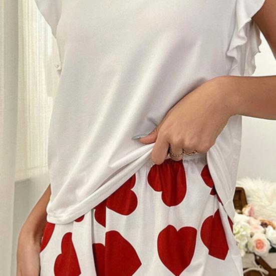 Женский пижамный комплект с оборками на рукавах-крылышках и шортами с принтом в виде сердечек, летний повседневный комплект из 2 предметов для сна и отдыха