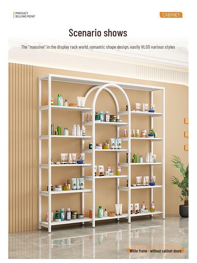 Nail Polish Display Rack: Wall-Mounted, Integrated Light, Luxury Multi-Layer Wrought Iron Shelves