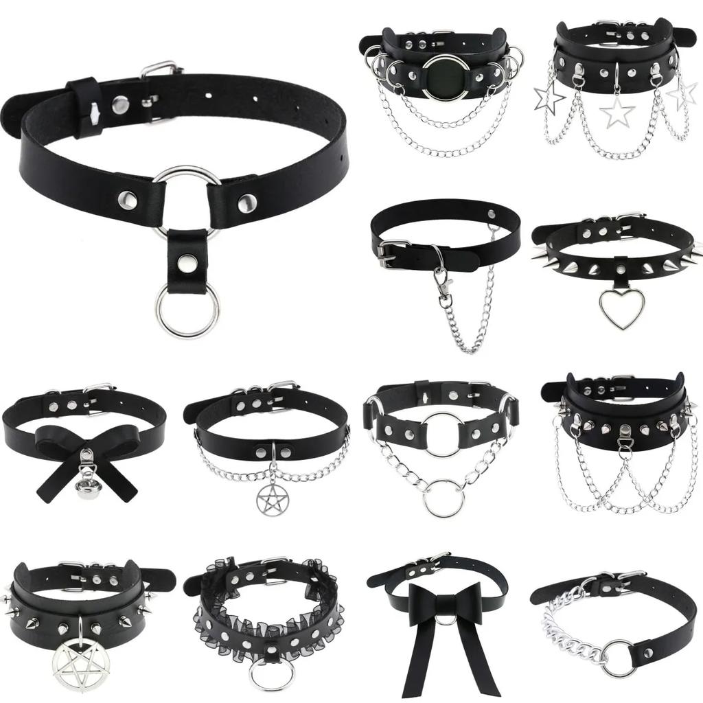 DIEZI Personalized Men Black PU Leather Choker Necklace Gothic Collar Necklace Torques For Women Boho Vintage Party Jewelry