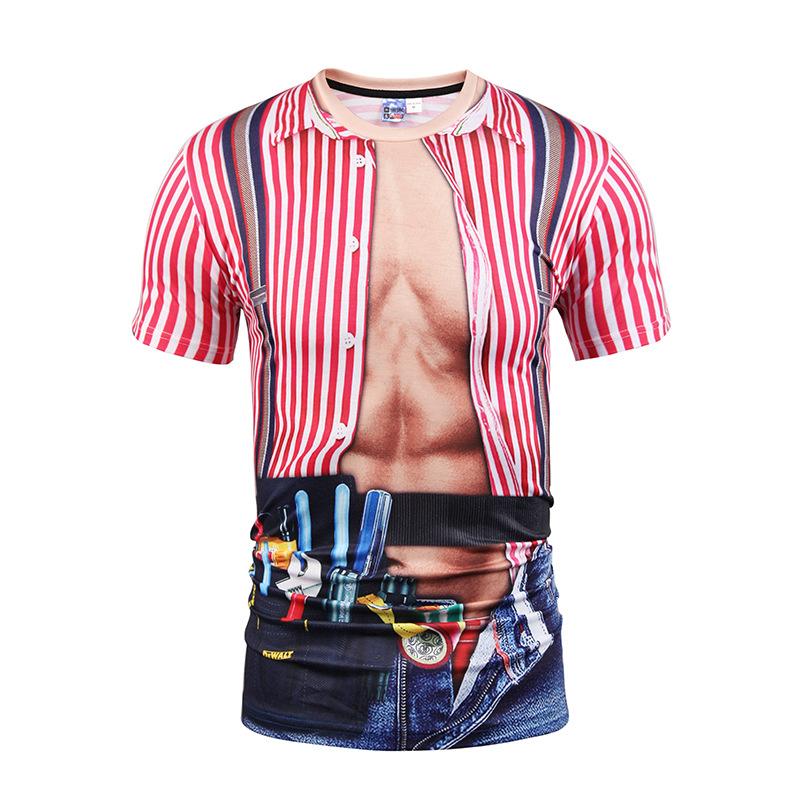 Fashion Tee Top Sleeve Round Suit Tie 3D T-Shirt