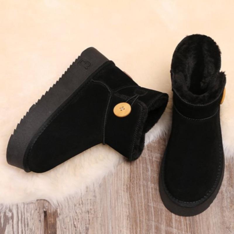 Winter Flats Fur Ankle Women Boots Suede Platform Plush Warm Snow Cotton Shoes Brand Mid Heels Shoes 2025 Trend Cozy Botas Mujer