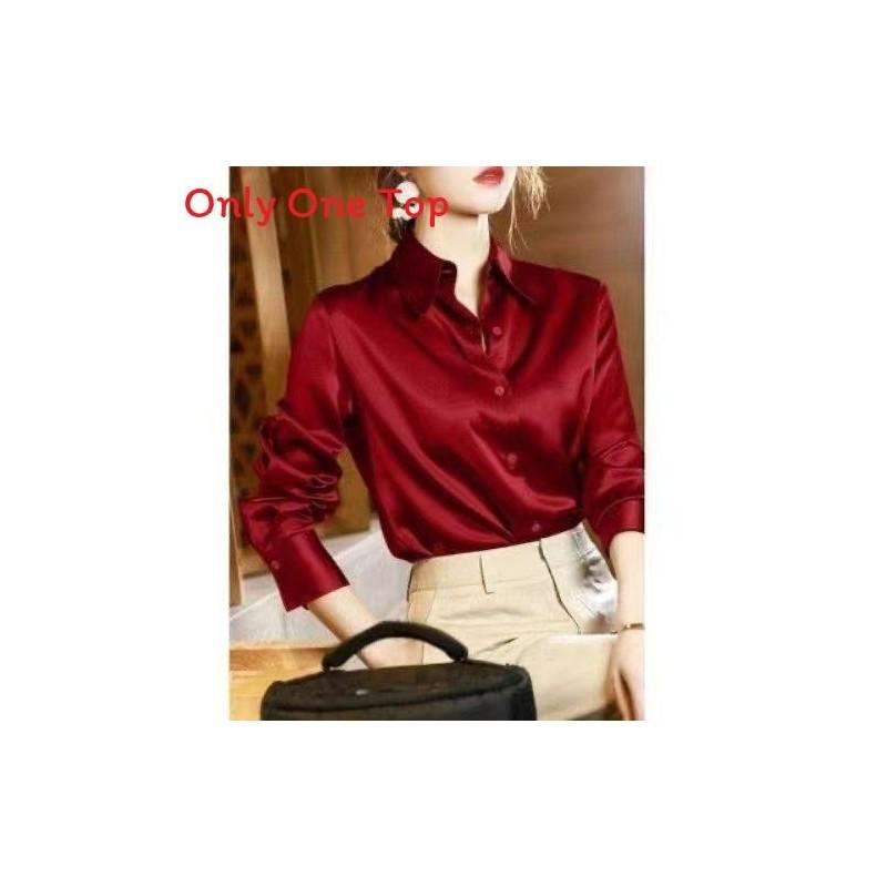 Womens Satin Purple Business Shirt With Long Sleeves For Office And Workwear