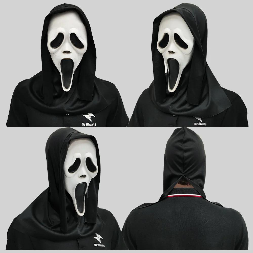 Screaming Horror White Mask Masquerade Skull Ghost Hood Halloween Party Spoof Props