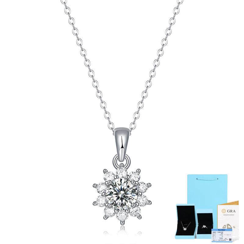 Bague Ringen S925 Silver Luxury Set 1ct/5ct Moissanite Sunflower Pendant Summer Snow Night Collarbone Necklace