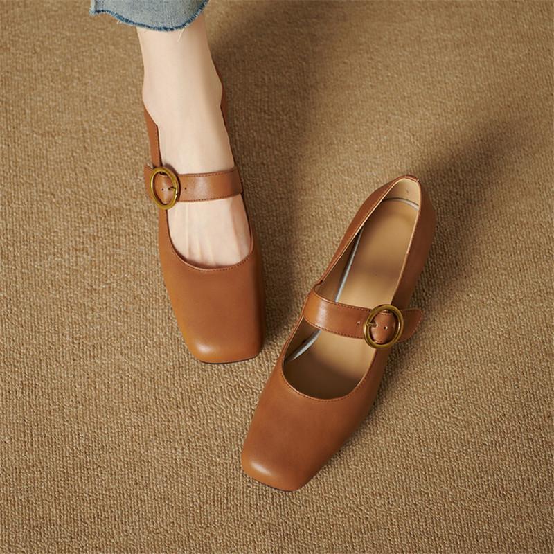 Fashion New Spring Autumn Genuine Leather Women Shoes Fashion Square Toe Shoes for Women Mary Jane Shoes Zapatos Mujer Women Pumps