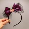 Quirky Pumpkin Bow Mesh Headband for Kids - Halloween Skull Witch Hair Accessory