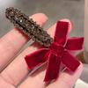 2 шт. Заколка для волос Бархатный бант Декор Зажим для волос со стразами Стабильная сила зажима Заколка для челки Новогодний аксессуар для волос