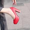 Q/Women's High Heeled Single Shoes with Simple Temperament, Solid Color Waterproof Platform, Shallow Mouth, Thick Heel, Large Size, Low Top Shoes