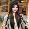 Women Crochet Slouchy Skull Cap with Tassel Handwoven Textured Knit Hat Ethnic Style Fringed Hat for Autumn Winter