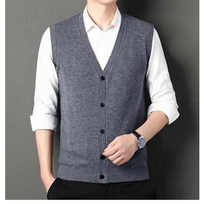 Мужской шерстяной жилет, осенне-зимний модный повседневный однотонный мужской кардиган с v-образным вырезом, жилет без рукавов, свитер для мужчин