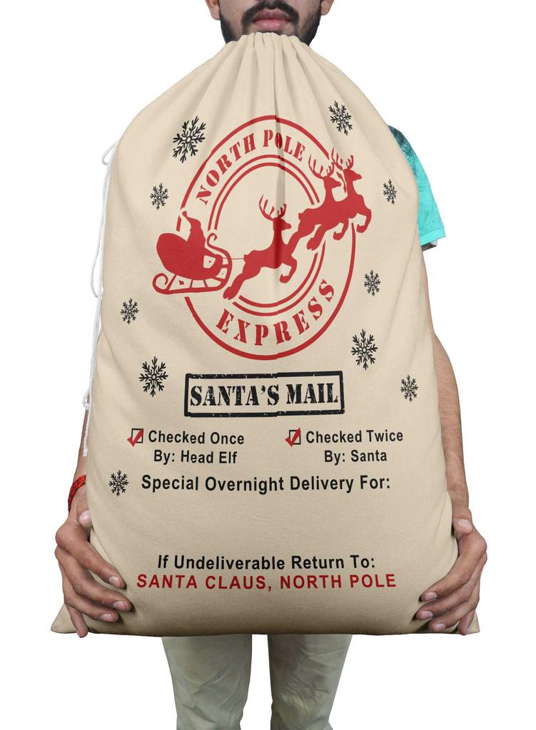 Printtoo Упаковка из 2 специальных рождественских мешков с завязками, очень большого размера, для многоразового хранения рождественских подарков, 27x20 дюймов