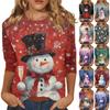 Рубашки с рукавом 3/4 для женщин с принтом, Рождественские футболки, Блузки, Повседневные, Большого размера, Базовые топы, Пуловер