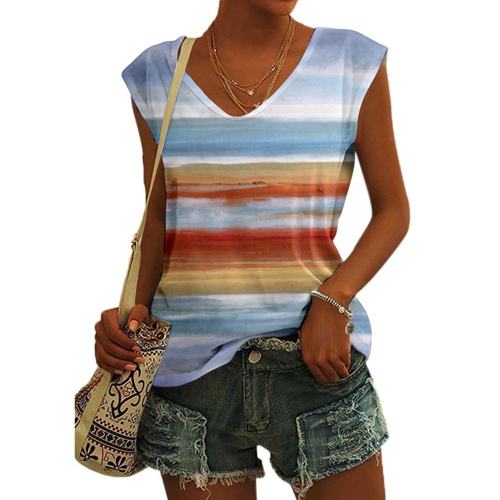 3d Butterfly Printed 2025 New Women's V-Neck Tank Tops & T-Shirts Summer 2025 New Sleeveless Vest Fashion Causal T-Shirts Tees